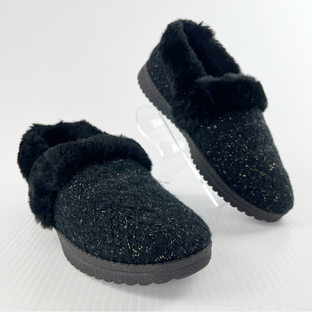Skechers Cozy Lite Sweet Walk Black Faux Fur Lined Slippers Shoes